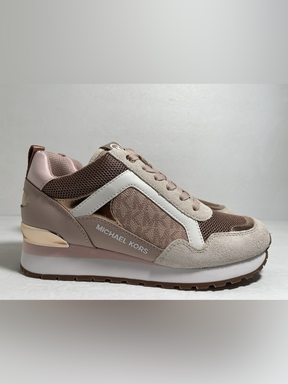 Michael Kors Blush Taupe Mixed-Material Logo Sneakers